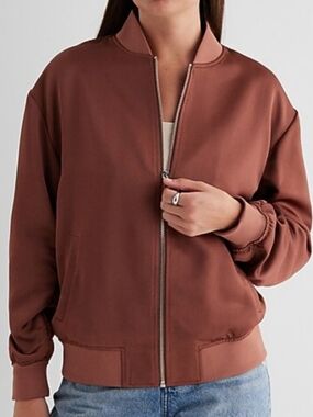 Express Rose Gold Satin Bomber Jacket Cinched Sleeves Size Medium